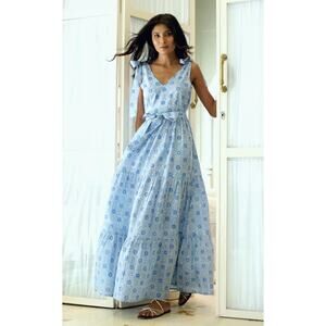 Monsoon and Beyond by Vera Ivy Dress Maxi Midi Blue Azulejoi Block Print Bow